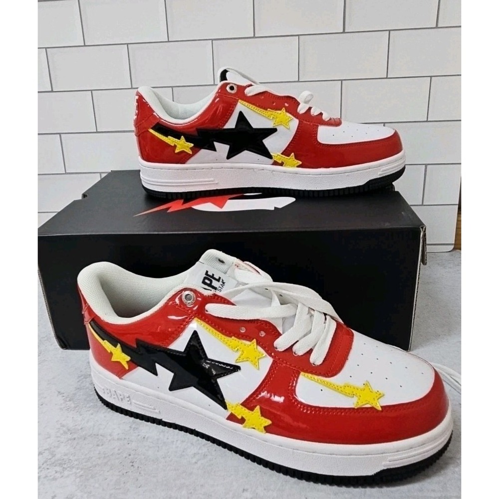 Indigo Studios Custom Bape Apesta Shoes Size 8.5  Red Yellow And White Colorway